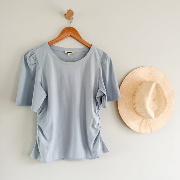 Madewell | NWT Side-Cinch Puff-Sleeve Tee in Feather Blue | Sz M - Picture 2 of 8